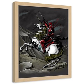 Plakat w ramie naturalnej FEEBY Deadpool na koniu, 50x70 cm - Feeby