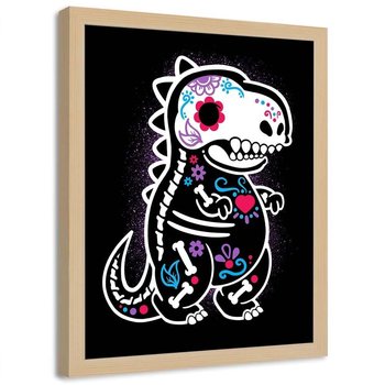 Plakat w ramie naturalnej FEEBY Dinozaur la santa muerte, 40x60 cm - Feeby