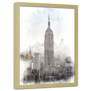 Plakat w ramie naturalnej FEEBY Empire State Building, 50x70 cm - Feeby