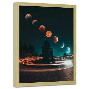 Plakat w ramie naturalnej FEEBY Fazy księżyca i światła, 50x70 cm - Feeby