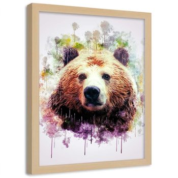 Plakat w ramie naturalnej FEEBY Głowa niedźwiedzia, 50x70 cm - Feeby