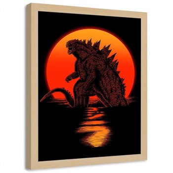 Plakat w ramie naturalnej FEEBY Godzilla, 50x70 cm - Feeby