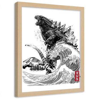 Plakat w ramie naturalnej FEEBY Godzilla, 70x100 cm - Feeby