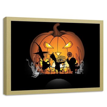 Plakat w ramie naturalnej FEEBY Halloweenowa dynia, 60x40 cm - Feeby