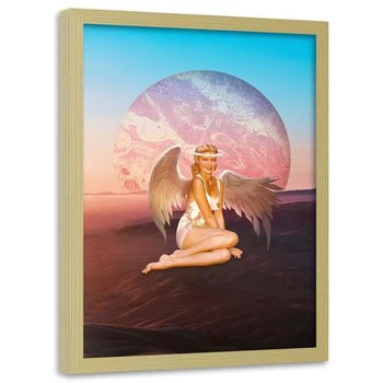 Plakat w ramie naturalnej FEEBY Kobieta anioł, 40x60 cm - Feeby