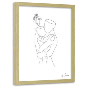 Plakat w ramie naturalnej FEEBY Kobieta i dziecko, minimalizm, 40x60 cm - Feeby