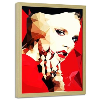 Plakat w ramie naturalnej FEEBY Kobieta w czerwieni, 70x100 cm - Feeby