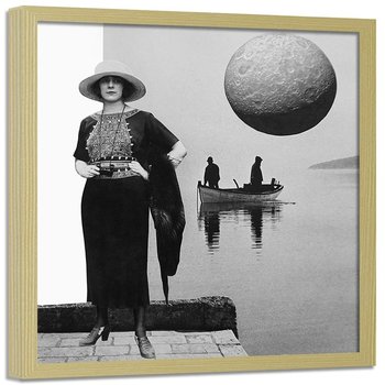 Plakat w ramie naturalnej FEEBY Kobieta z lornetką, 80x80 cm - Feeby