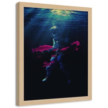 Plakat w ramie naturalnej FEEBY Kosmonauta pod wodą, 40x60 cm - Feeby
