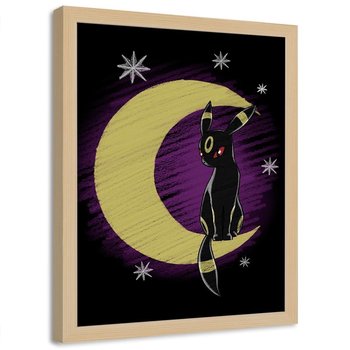 Plakat w ramie naturalnej FEEBY Księżycowy pokemon, 50x70 cm - Feeby
