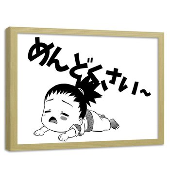 Plakat w ramie naturalnej FEEBY Manga płacząca dziewczynka, 60x40 cm - Feeby