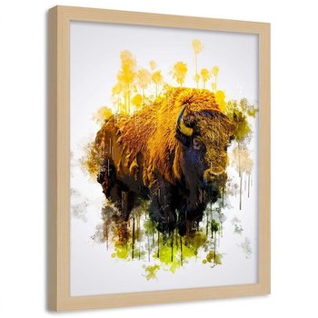 Plakat w ramie naturalnej FEEBY Masywny bizon, 40x60 cm - Feeby