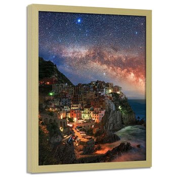 Plakat w ramie naturalnej FEEBY Monterosso nocą, 70x100 cm - Feeby