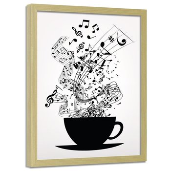 Plakat w ramie naturalnej FEEBY Muzyczna kawa, 40x60 cm - Feeby