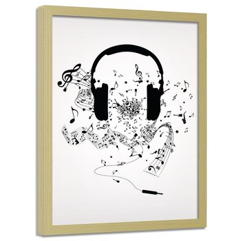 Plakat w ramie naturalnej FEEBY Muzyczne słuchawki, 40x60 cm - Feeby