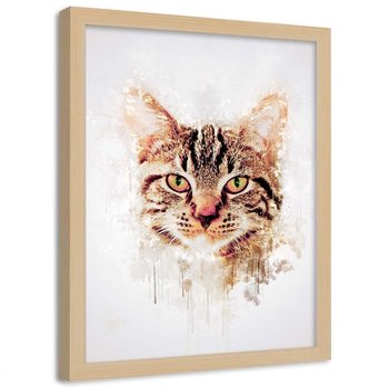 Plakat w ramie naturalnej FEEBY Portret kota, 70x100 cm - Feeby