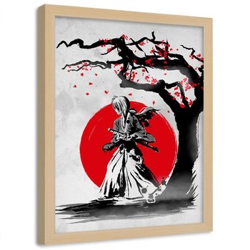 Plakat w ramie naturalnej FEEBY Portret samuraja, 70x100 cm - Feeby