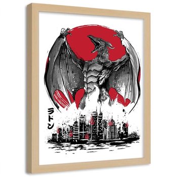 Plakat w ramie naturalnej FEEBY Potwór ze skrzydłami, 50x70 cm - Feeby