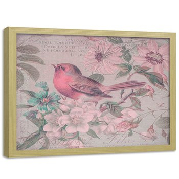 Plakat w ramie naturalnej FEEBY Ptak i kwiaty, 60x40 cm - Feeby