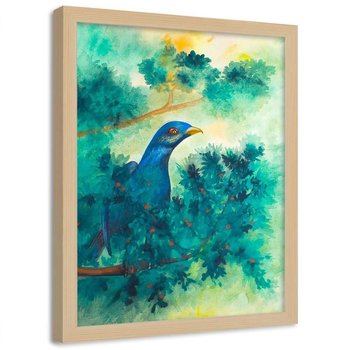 Plakat w ramie naturalnej FEEBY Ptak na gałęzi, 40x60 cm - Feeby