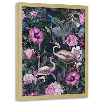 Plakat w ramie naturalnej FEEBY Różowe ptaki, 50x70 cm - Feeby