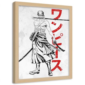 Plakat w ramie naturalnej FEEBY Samurai z trzema mieczami, 50x70 cm - Feeby