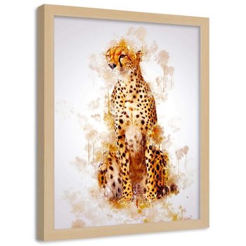 Plakat w ramie naturalnej FEEBY Siedzący gepard, 40x60 cm - Feeby