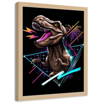 Plakat w ramie naturalnej FEEBY T-rex anime, 40x60 cm - Feeby