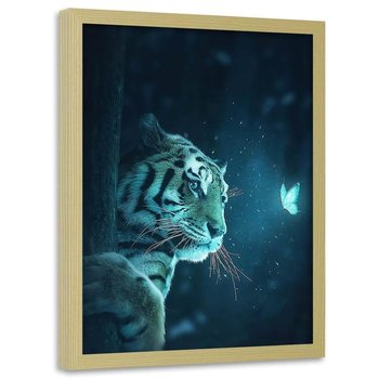 Plakat w ramie naturalnej FEEBY, Tygrys i motyl abstrakcja, 70x100 cm - Feeby