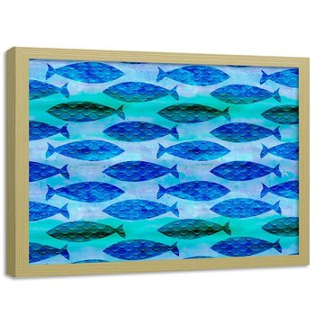 Plakat w ramie naturalnej FEEBY Wzór w ryby, 60x40 cm - Feeby