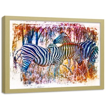 Plakat w ramie naturalnej FEEBY Zebry, abstrakcja, 100x70 cm - Feeby