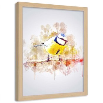 Plakat w ramie naturalnej FEEBY Żółty ptak, 70x100 cm - Feeby