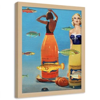 Plakat w ramie naturalnej, Kobiety i ryby kolaż - 70x100 - Feeby