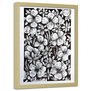 Plakat w ramie naturalnej, Kwiaty szkic - 40x60 - Feeby