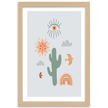 Plakat w ramie naturalnej, Magiczny kaktus, 70x100 cm - Feeby
