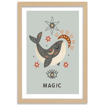 Plakat w ramie naturalnej, Magiczny wieloryb, 70x100 cm - Feeby