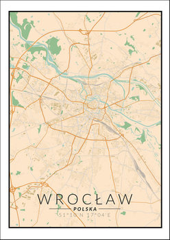 Plakat, Wrocław mapa kolorowa, 59,4x84,1 cm - reinders