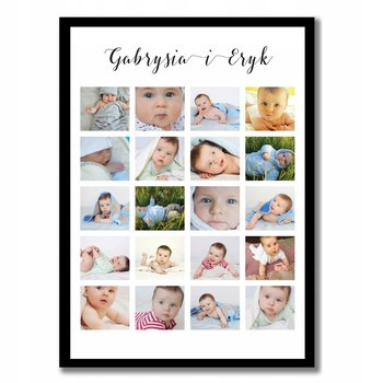 Plakat z 20 zdjęciami dzieci, z imionami dzieci, dla rodzeństwa, bliźniaków, Sowia Aleja - Inny producent