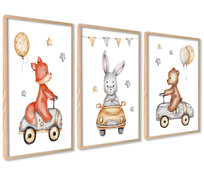 Plakaty Dla Dzieci Zwierzęta w Samochodach 30x40cm