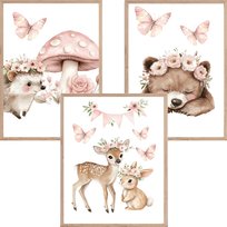 Plakaty dla dziewczynki Leśne Zwierzątka Zestaw 3 Sztuki 30x40 cm Wallie