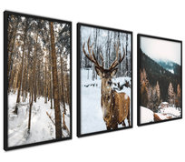 Plakaty Obrazy Zima Renifer Góry Las 30x40cm