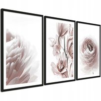 Plakaty w ramie obrazy do sypialni 30x40 cm tryptyk różowe pudrowe kwiaty