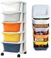 Plastikowy Pojemnik Regał Kosz Na Zabawki Szuflady 5 Półek Na Kółkach