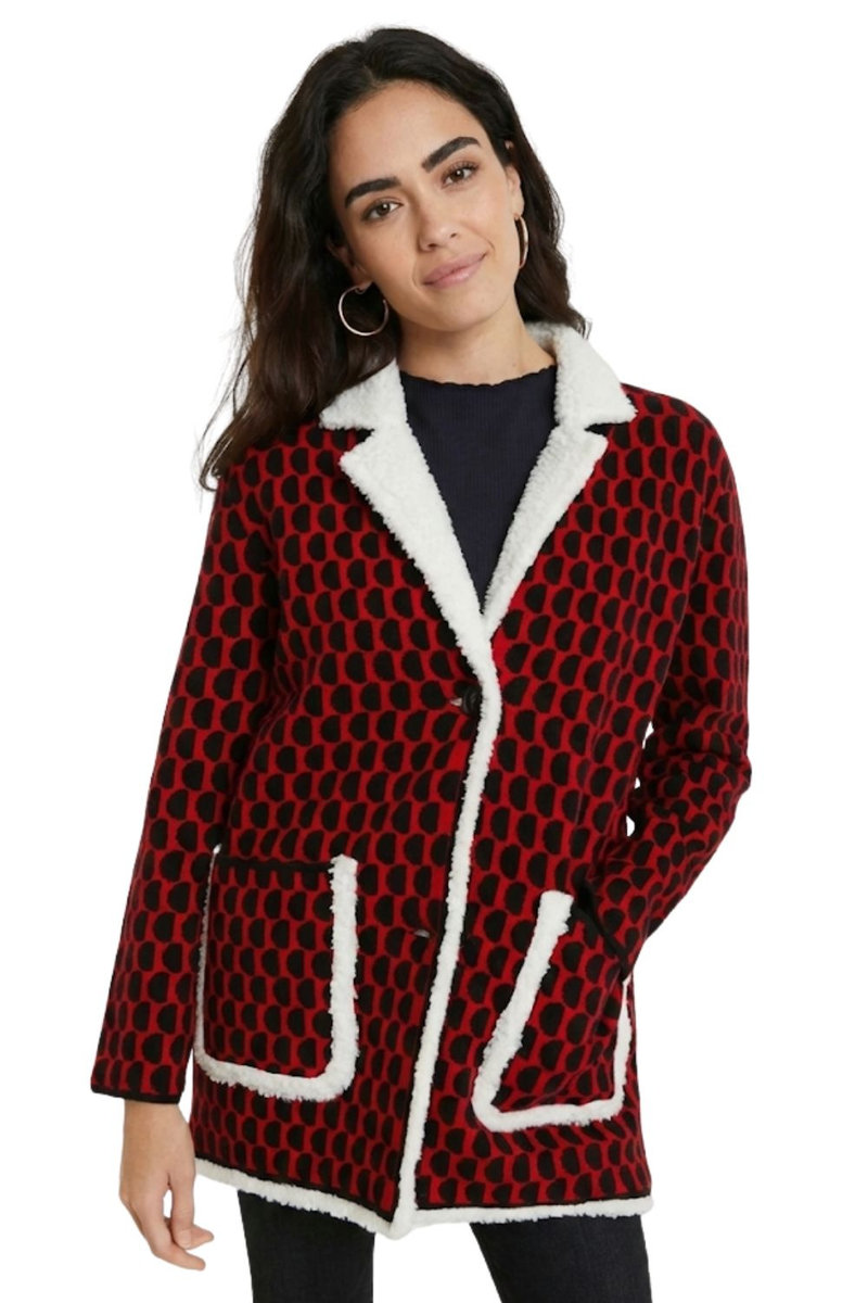 DESIGUAL Płaszcz damski Desigual Denver zimowy dzianinowy czerwony -M