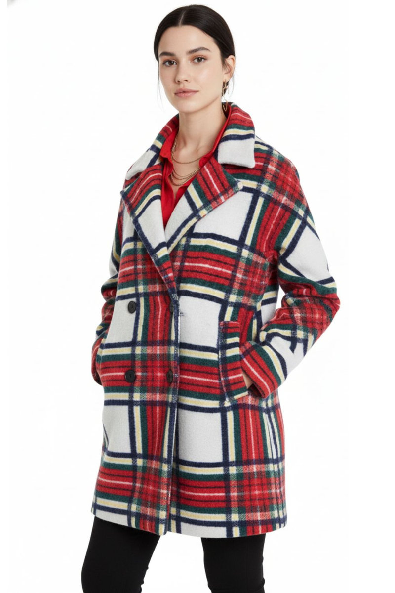 DESIGUAL Płaszcz damski Desigual Dorian wełniany w kratę-XXL