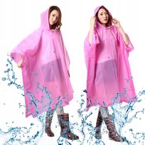 Płaszcz Przeciwdeszczowy Peleryna Z Kapturem Poncho Pcv Unisex Różowy Korbi