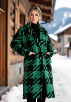 Płaszcz w pepitkę | Elegancki płaszcz damski | Zielony płaszcz M1112 r. UNI FIGL