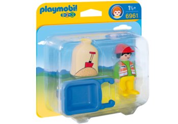 Playmobil 1.2.3, figurka Pracownik budowlany z taczką, 6961 - Playmobil