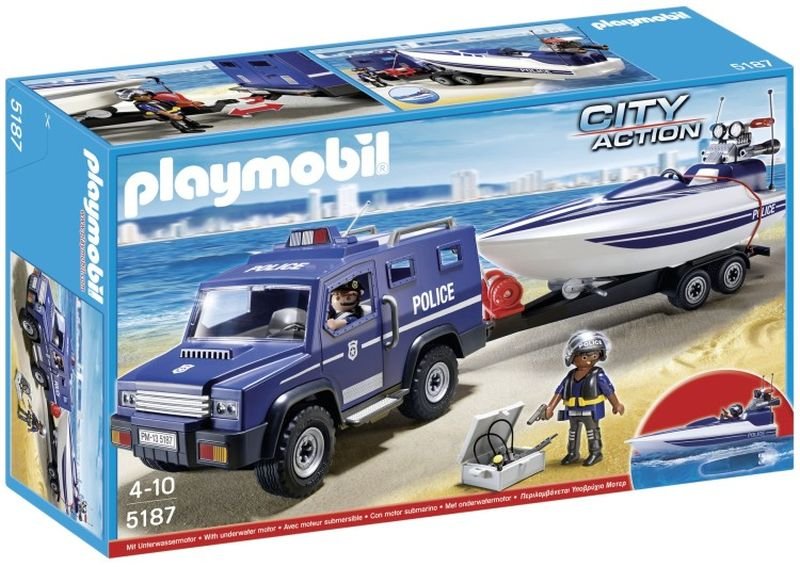 Playmobil City Action, klocki Pojazd terenowy policji z motorówką, 5187