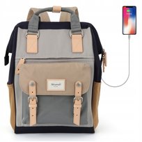 Plecak Himawari 9018 na laptopa 14-15 z USB szaro-kawowo-granatowy